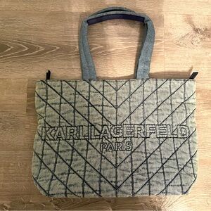 KARL LAGERFELD PARIS Amour Denim Quilted Tote in Washed Denim Blue